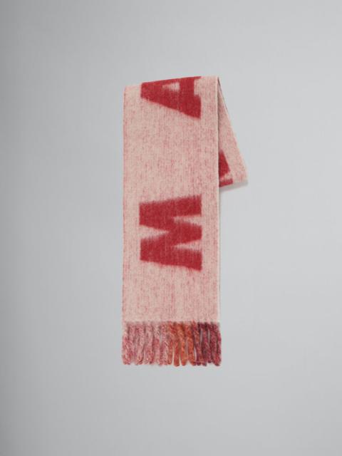 PINK MOHAIR AND WOOL SCARF WITH MAXI LOGO