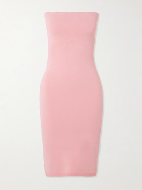 JACQUEMUS The Sera Strapless Embroidered Knitted Midi Dress
