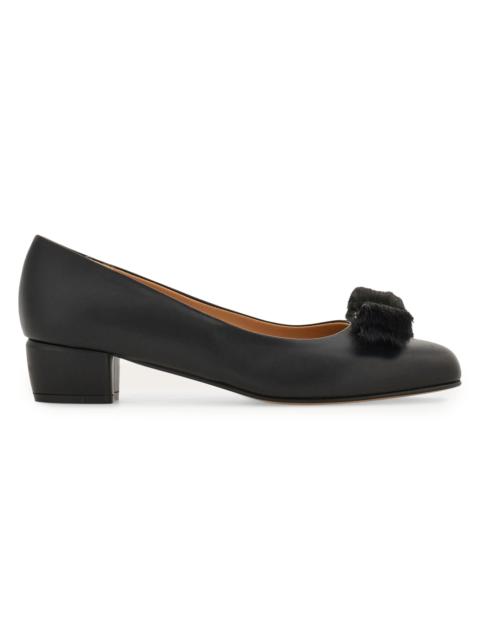FERRAGAMO Women's Vara 30MM Shearling-Trimmed Leather Pumps - Nero