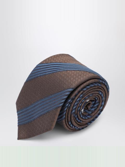 FERRAGAMO Silk tie with Gancini print and diagonal stripes