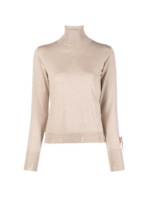 distressed roll-neck virgin wool jumper