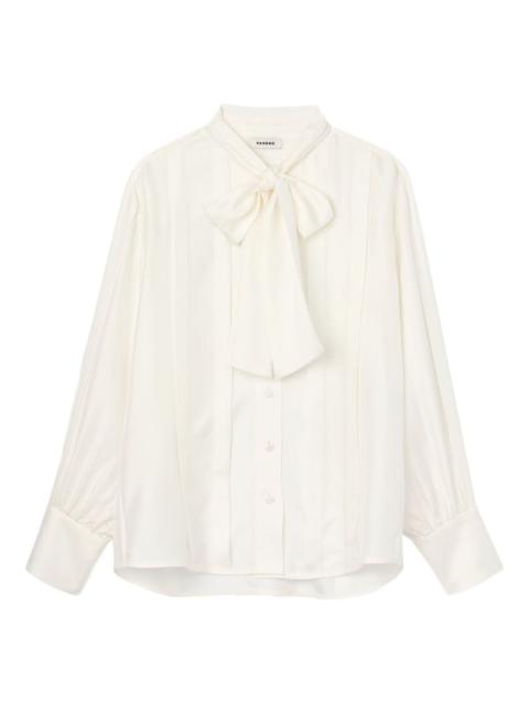 Sandro pleated tie-neck silk shirt