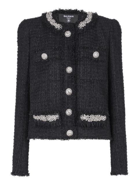 Embellished Collarless Side To Side Jacket