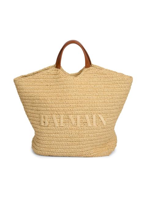 Balmain Women's Cabas Large Woven & Leather Tote Bag - Naturel