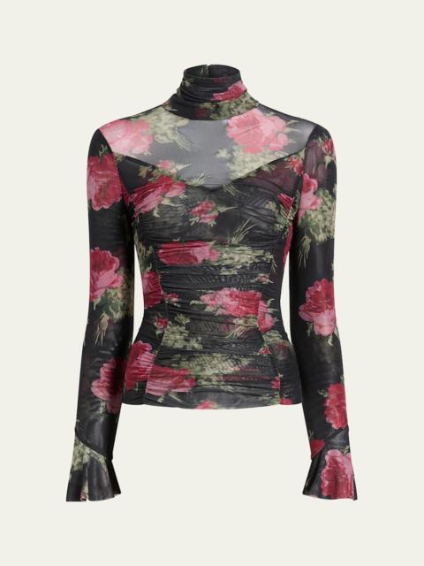 Cinq à Sept Baroque Roses Lucy Turtleneck Mesh Top