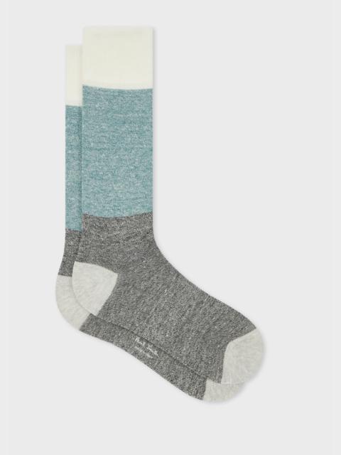 Paul Smith White and Teal Linen-Blend Socks