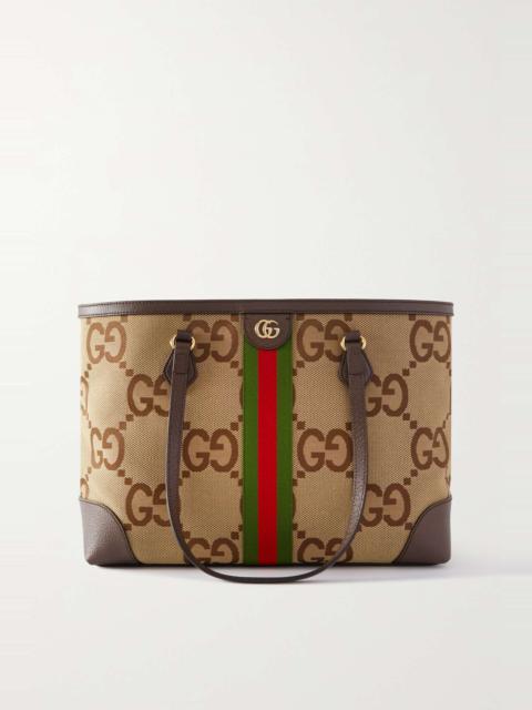 GUCCI Ophidia Jumbo GG medium leather-trimmed canvas-jacquard tote