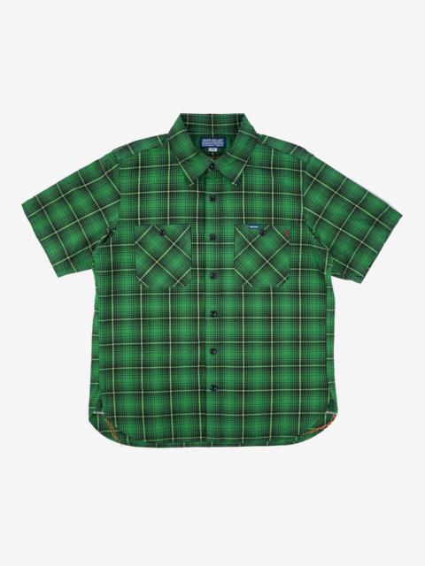 Iron Heart IHSH-392-GRN 5oz Selvedge Short Sleeved Work Shirt - Green Vintage Check
