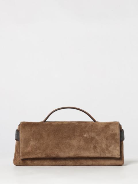 Brunello Cucinelli BRUNELLO CUCINELLI Suede Calfskin Clutch with Monili Embellishment