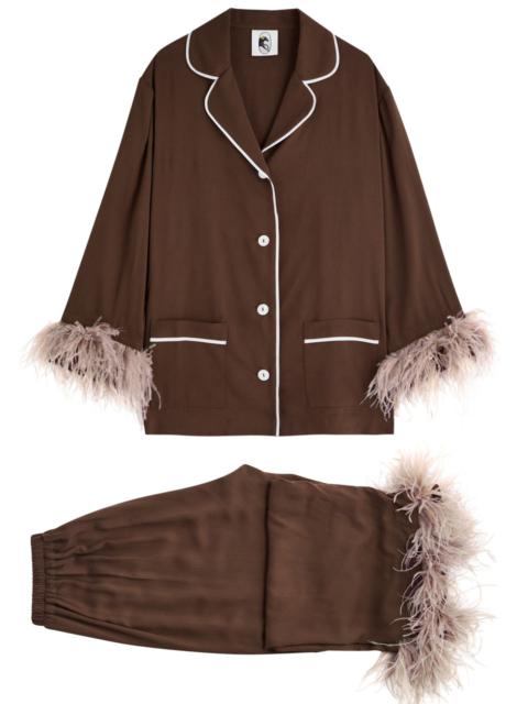 SLEEPER Sleeper Party Feather-trimmed Pyjama set