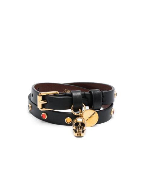 skull-charmleather belt bracelet