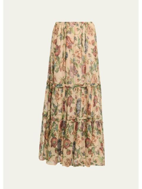 KOBI HALPERIN Zane Tiered Floral-Print Maxi Skirt