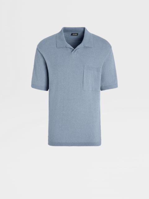 ZEGNA AVIO BLUE COTTON BLEND POLO SHIRT