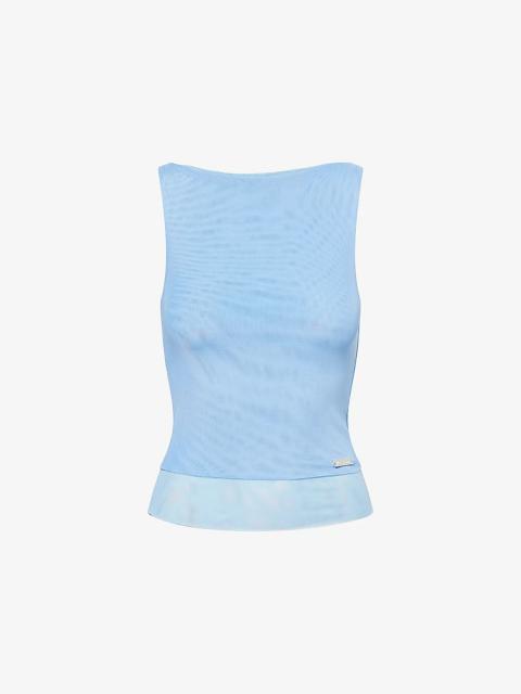 House of Sunny Multi-Layer Boat-Neck Stretch-Mesh Top