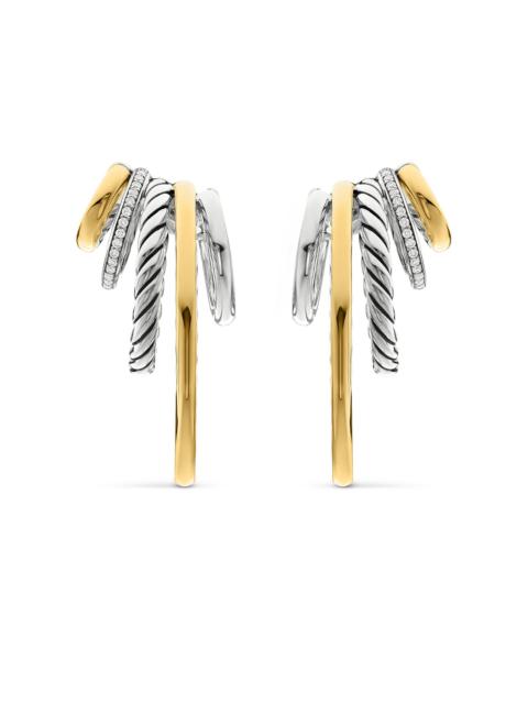 DAVID YURMAN Women's Mercer Multi Hoop Earrings in Sterling Silver with 18K Yellow Gold and Pavé Diamonds - Diamo