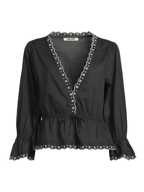 CIAO LUCIA! Women's Renata Embroidered Cotton Voile Top - Black