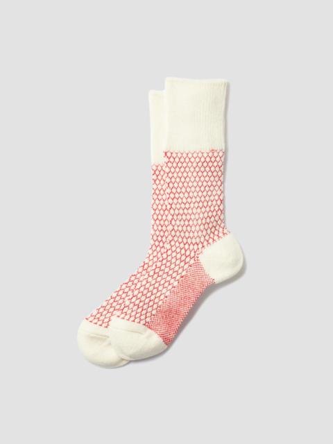 Nigel Cabourn Rototo Woolen Jacquard Crew Sock in Ivory/Red