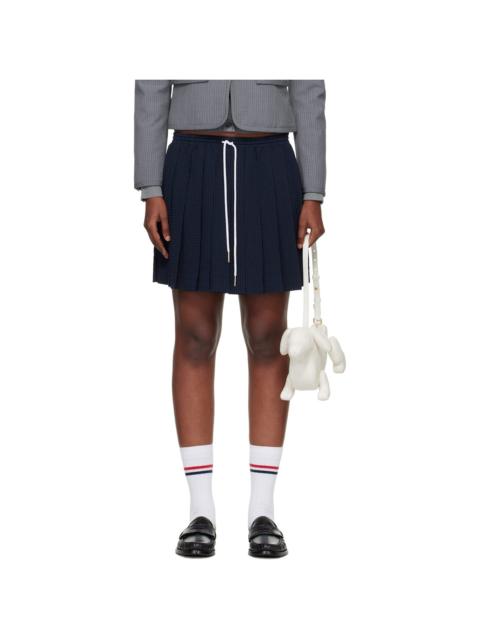 Thom Browne Navy & Black Wool Seersucker Drawstring Pleated Miniskirt