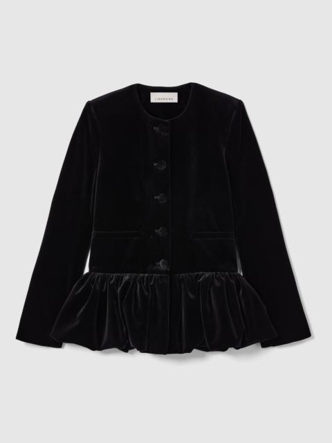 LIBEROWE VELVET PEPLUM JACKET IN MIDNIGHT BLACK