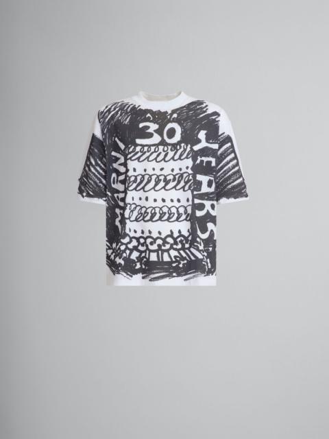 WHITE ORGANIC COTTON T-SHIRT WITH MARNI 30TH ANNIVERSARY PRINT