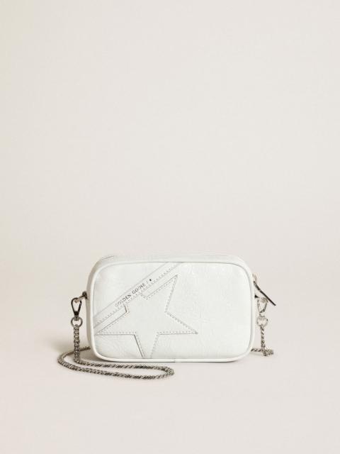 Golden Goose Mini Star Bag in glossy white leather with tone-on-tone star