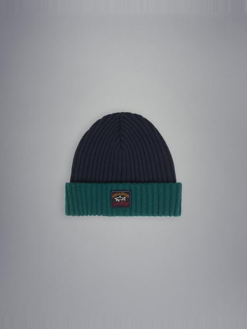 Paul & Shark Ribbed wool beanie with iconic badge