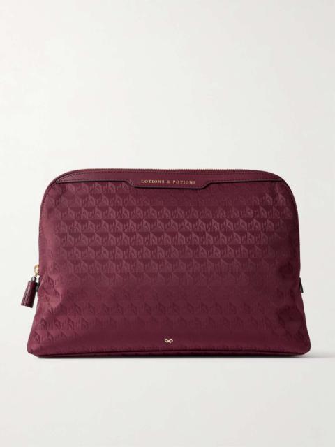 Anya Hindmarch Lotions and Potions leather-trimmed jacquard pouch Burgundy