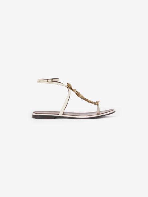 Roberto Cavalli Brown and White Flat Thong Sandals with Snake Motif