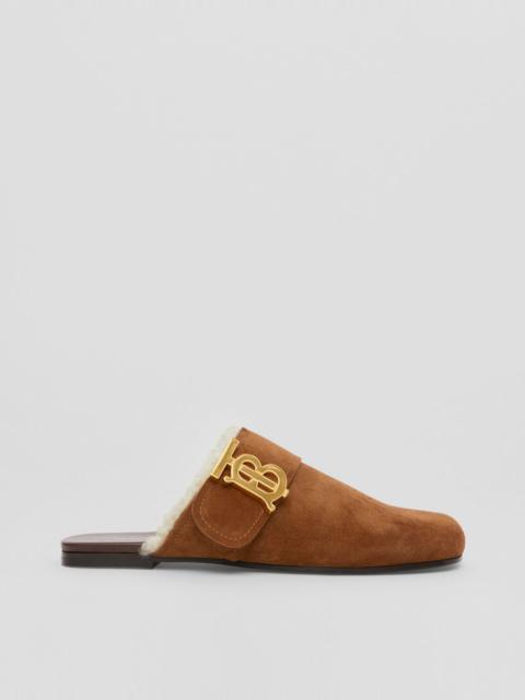 Burberry Monogram Detail Shearling-lined Suede Mules