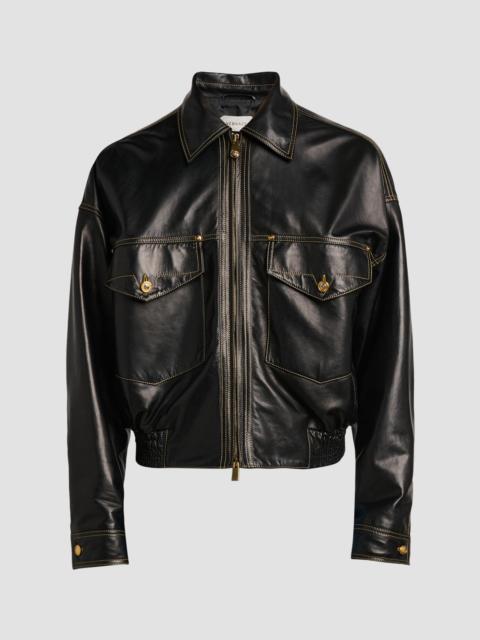 VERSACE Men's Leather Bomber Jacket - Black
