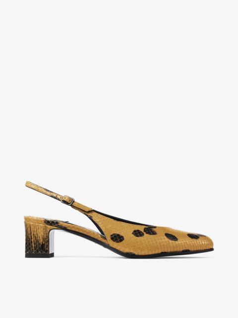 JIMMY CHOO Eyla Sling Back 45 Cigar and Black Spotty Elaphe-Printed Leather Slingbacks