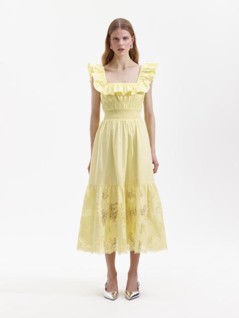 self-portrait Yellow Cotton Midi Dress