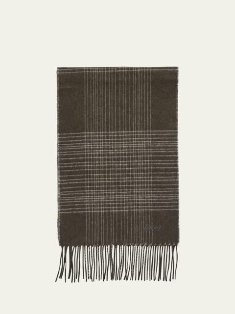 Brioni Men's Plaid Fringe Silk Cashmere Scarf