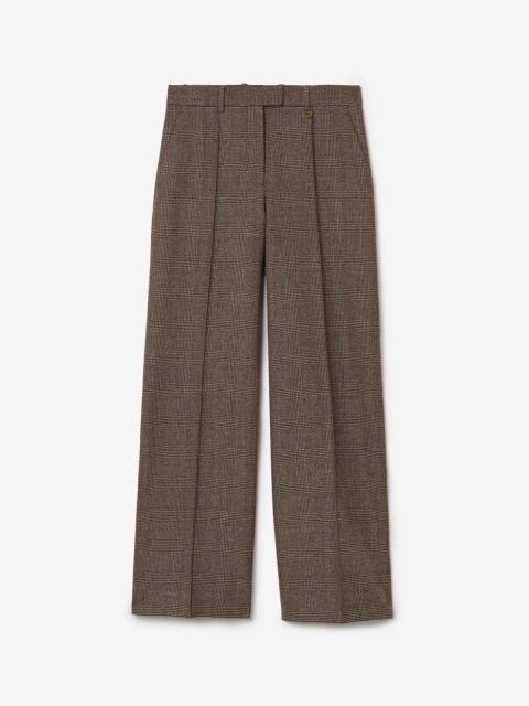 Burberry Check Wool Linen Blend Tailored Trousers