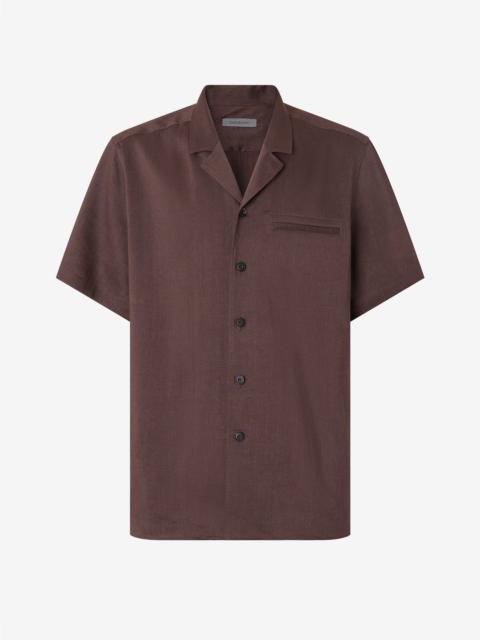 CORNELIANI Brown short sleeve linen, wool and mohair shirt