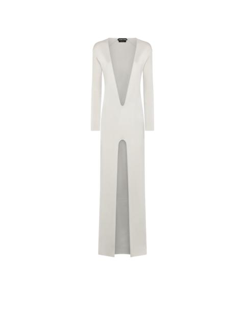 TOM FORD PLUNGE NECK FINE KNIT EVENING DRESS WITH HIGH FRONT