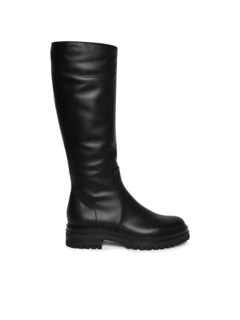 knee-length leather boots