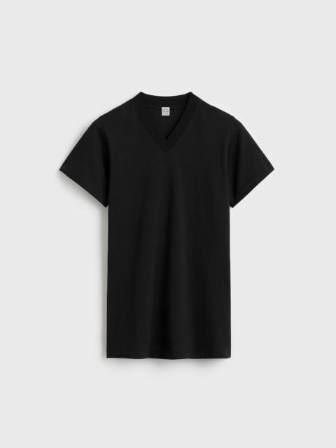 TOTEME Wide-ribbed v-neck tee black