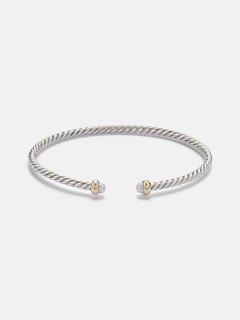 DAVID YURMAN Micro Cable Flex® sterling silver and 14kt gold cuff bracelet with pearls