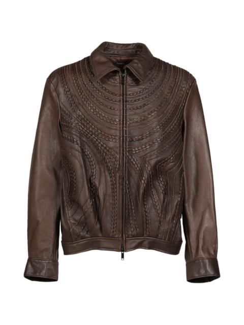 TAAKK zip-up embroidered leather jacket