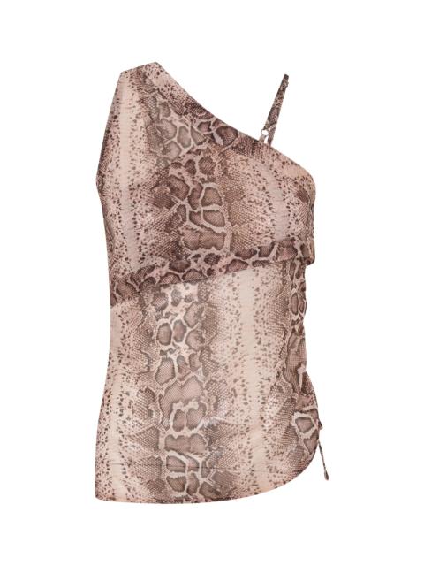 ONE TEASPOON Spritz Sheer Chiffon One Shoulder Top - Cognac Snake