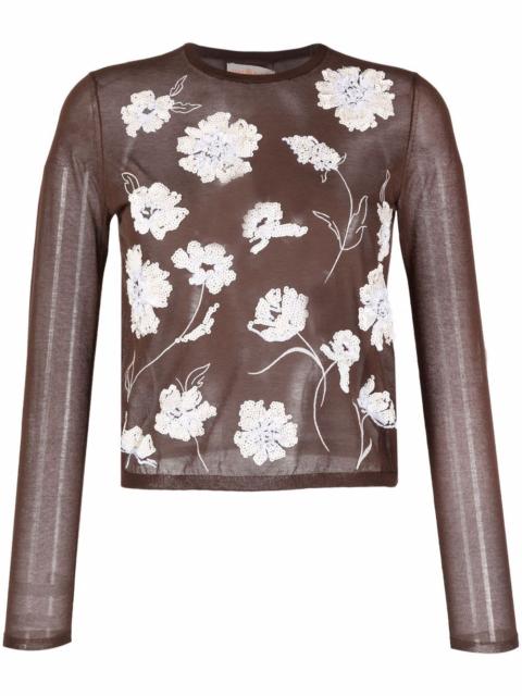 TORY BURCH floral-embroidered knitted top