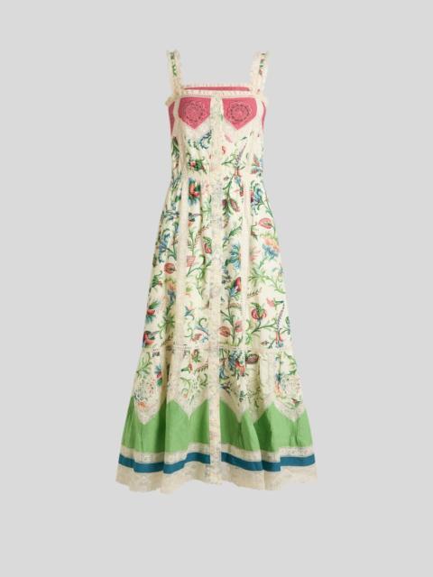 COTTON MIDI DRESS WITH LACE INSERTS AND FLORAL MOTIF