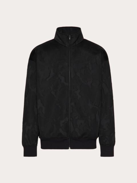 Valentino ACETATE ZIP-UP TURTLENECK SWEATSHIRT IN ALL-OVER CAMOUNOIR PATTERN
