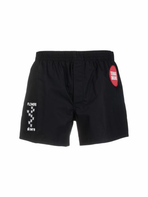 patch-detail slip-on swim shorts