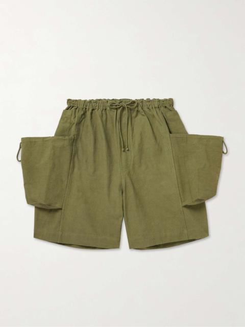 Story mfg. Salt Wide-Leg Embroidered Slub Organic Cotton Drawstring Shorts