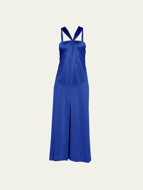 GIORGIO ARMANI Pleated Halter Slit-Hem Silk Gown