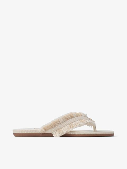 JIMMY CHOO Bay Flat
Almond Mix Frayed Flecked Canvas Flat Sandals