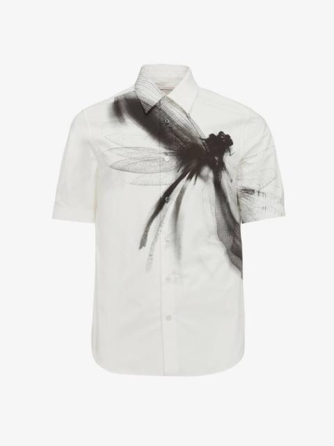 Alexander McQueen Men's Dragonfly Short Sleeve Shirt in White/black