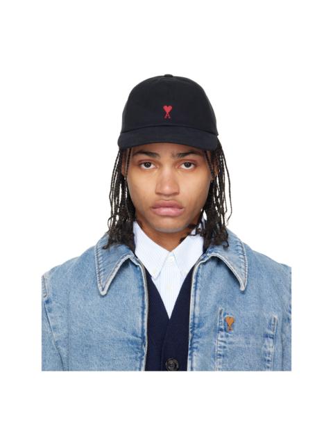 AMI Paris Black Cotton Ami de Coeur Embroidery Cap